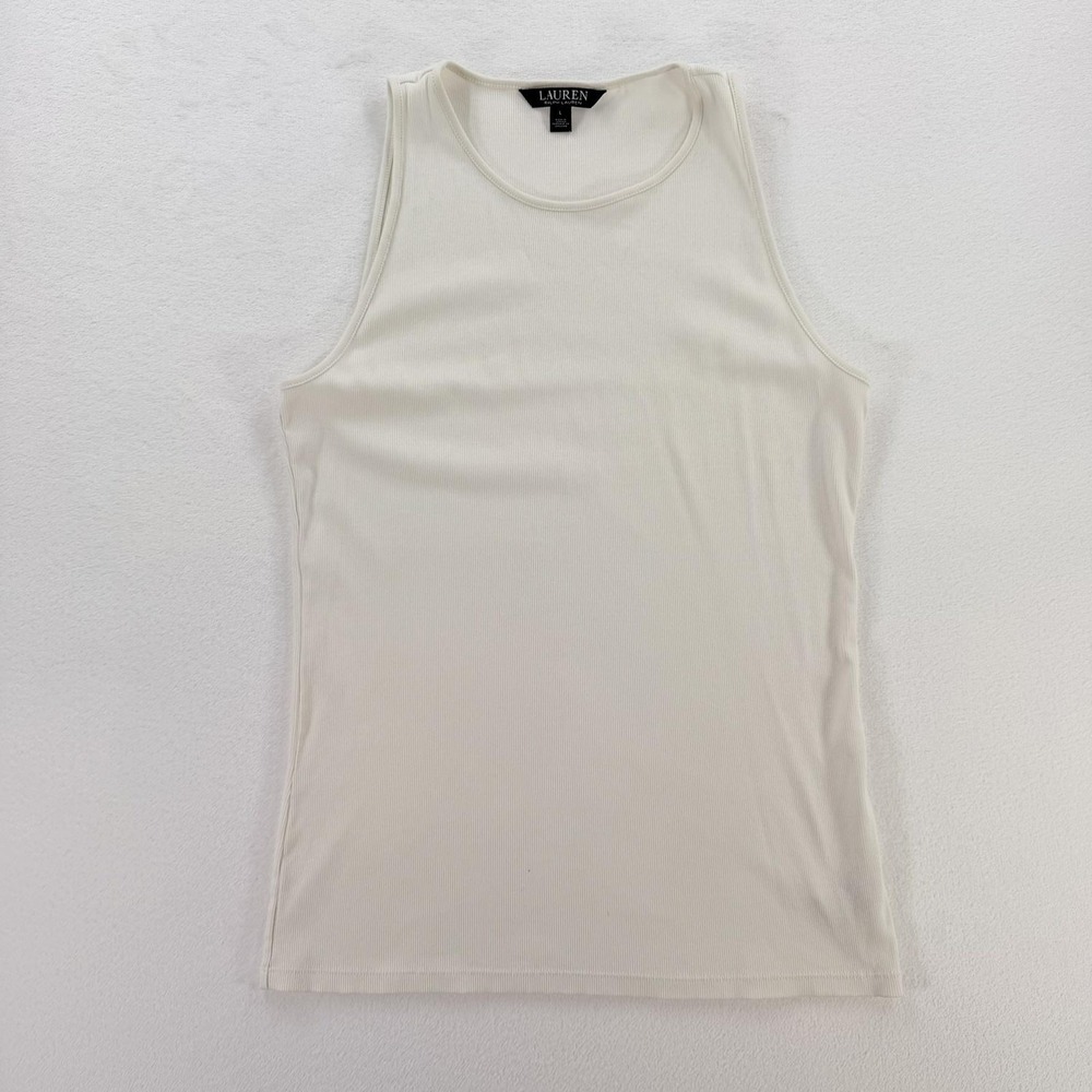Lauren Ralph Lauren Tank Top Womens Large White Scoop Neck Ribbed Stretch Knit